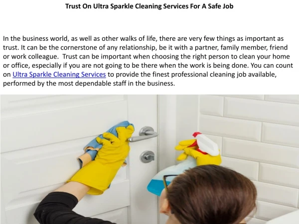 Trust On Ultra Sparkle Cleaning Services For A Safe Job