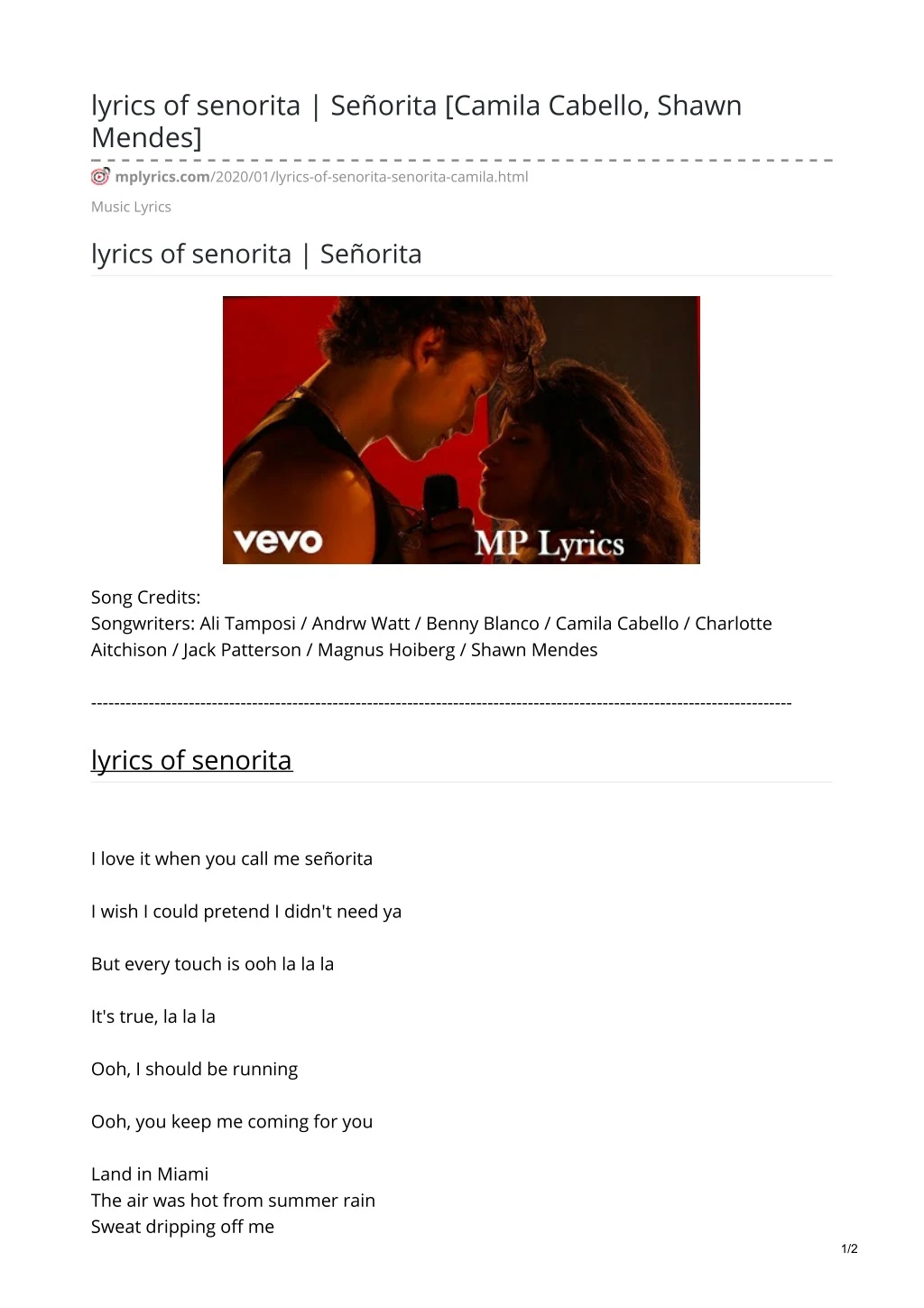 lyrics of senorita se orita camila cabello shawn
