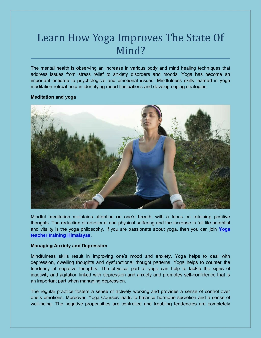 learn how yoga improves the state of mind