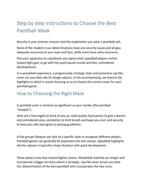Step by step instructions to Choose the Best Paintball Mask