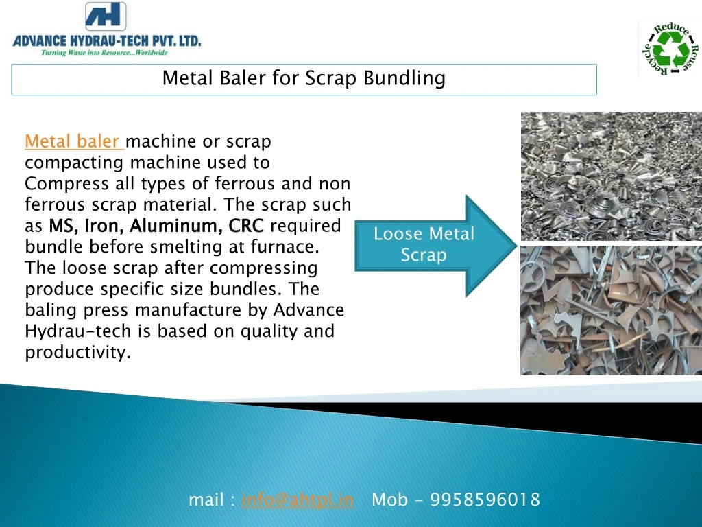 metal baler for scrap bundling