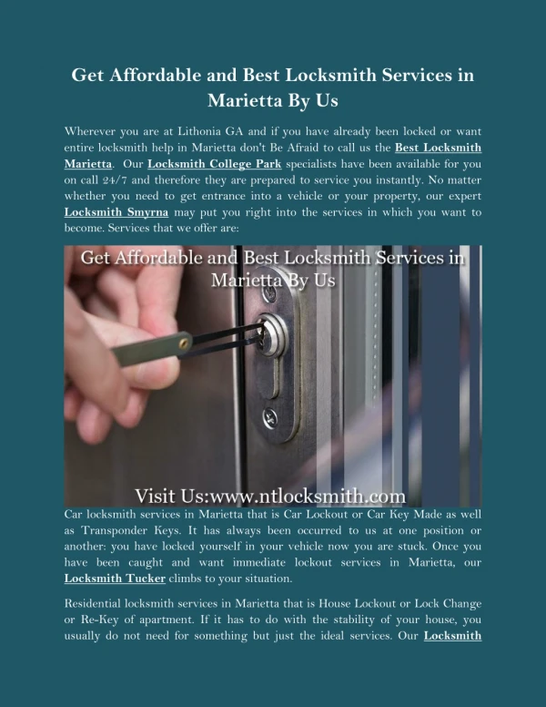 Get Affordable and Best Locksmith Services in Marietta By Us