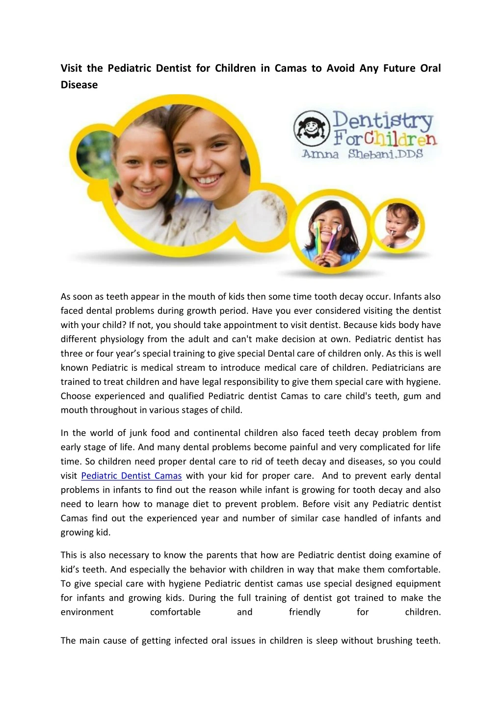 visit the pediatric dentist for children in camas