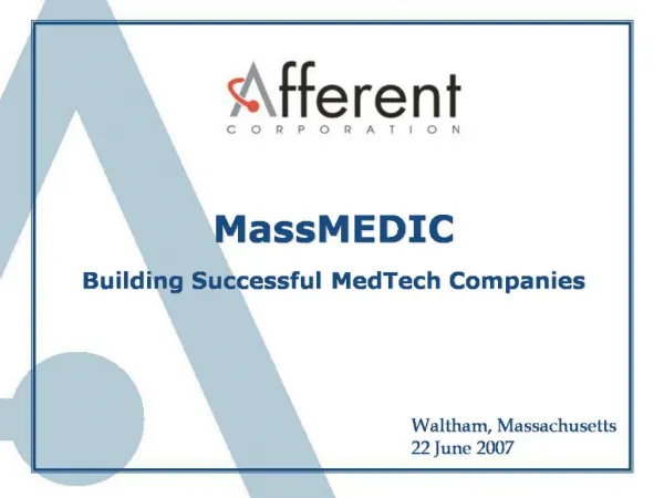 MassMEDIC Building Successful MedTech Companies