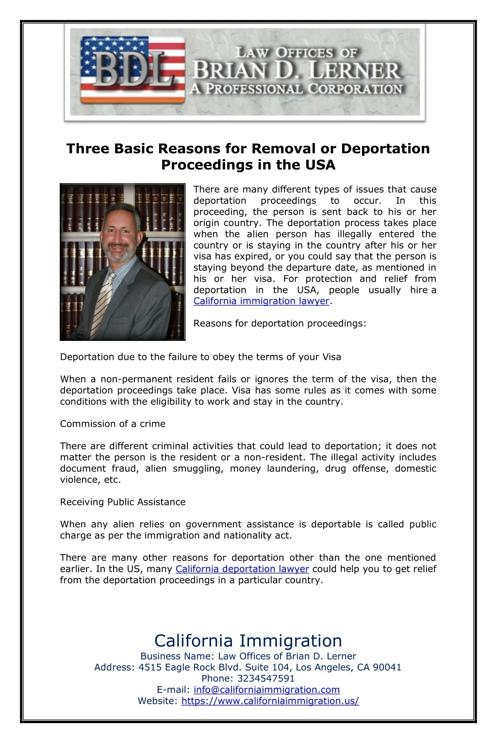 three basic reasons for removal or deportation
