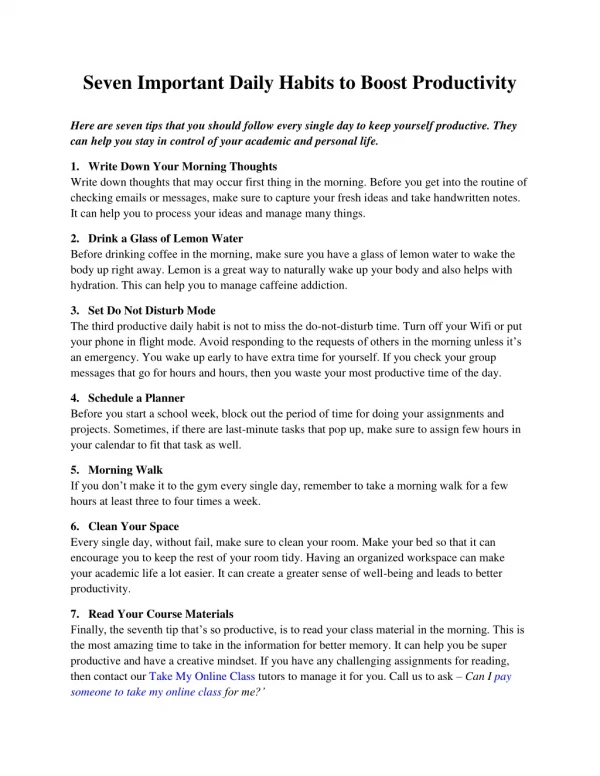 seven important daily habits to boost productivity
