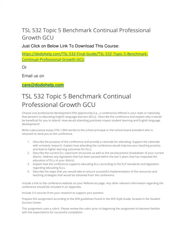 TSL 532 Topic 5 Benchmark Continual Professional Growth GCU