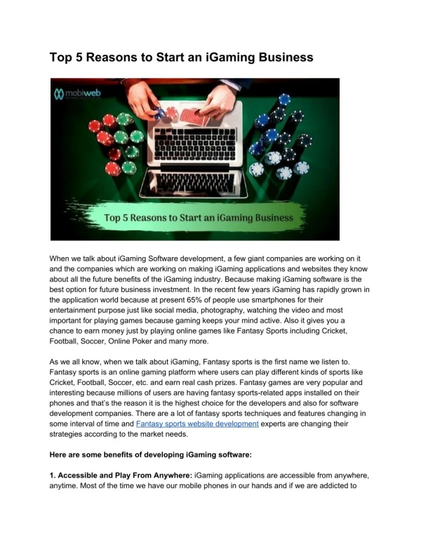 top 5 reasons to start an igaming business