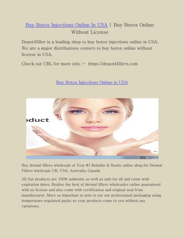 Buy Botox Injections Online In USA | Buy Botox Online Without License