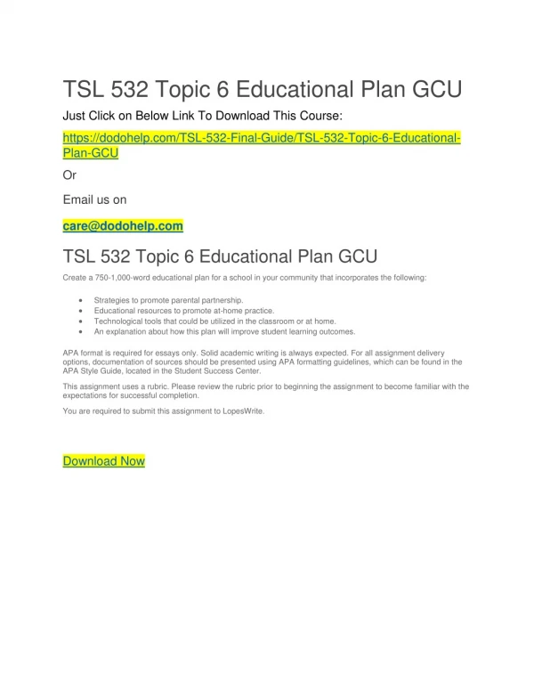 TSL 532 Topic 6 Educational Plan GCU