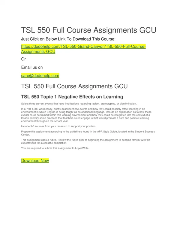 TSL 550 Full Course Assignments GCU