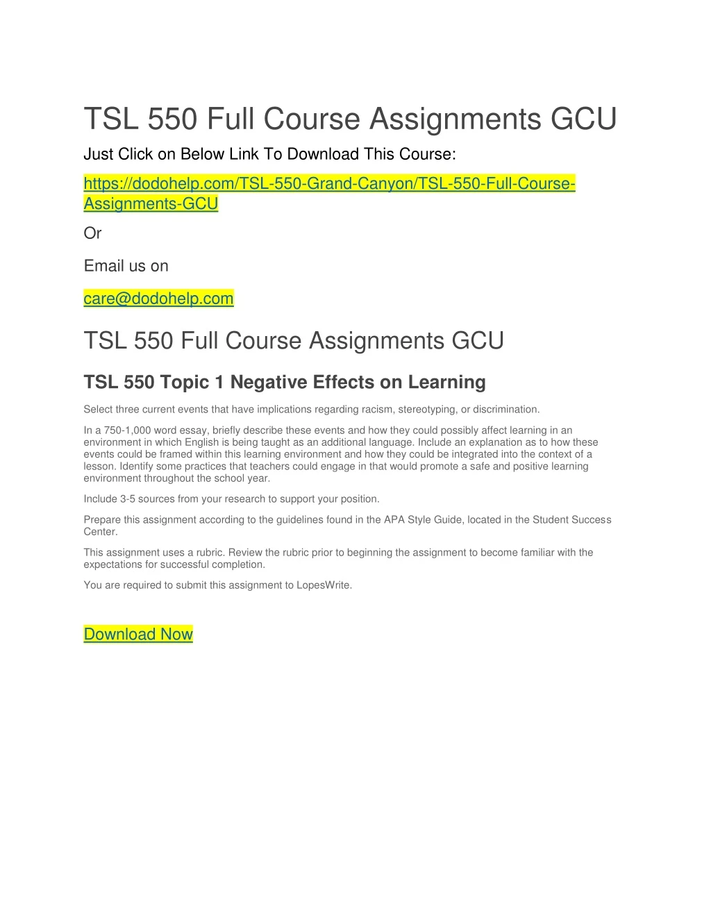 tsl 550 full course assignments gcu