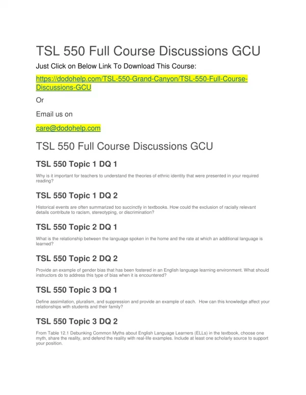 TSL 550 Full Course Discussions GCU