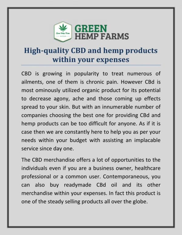 High-quality CBD and hemp products within your expenses