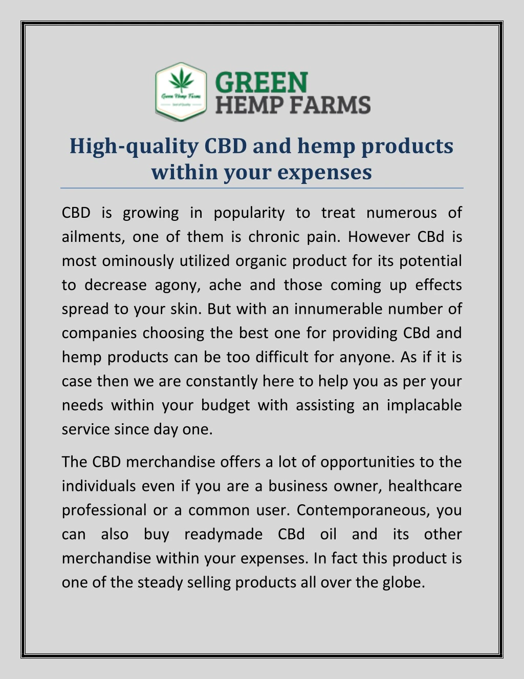 high quality cbd and hemp products within your