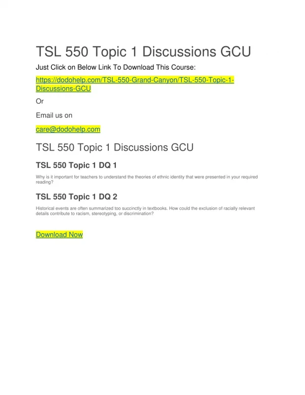 TSL 550 Topic 1 Discussions GCU