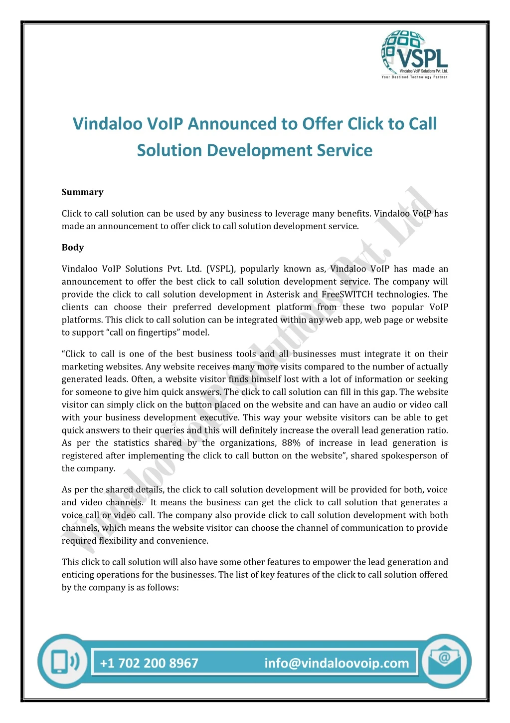 vindaloo voip announced to offer click to call