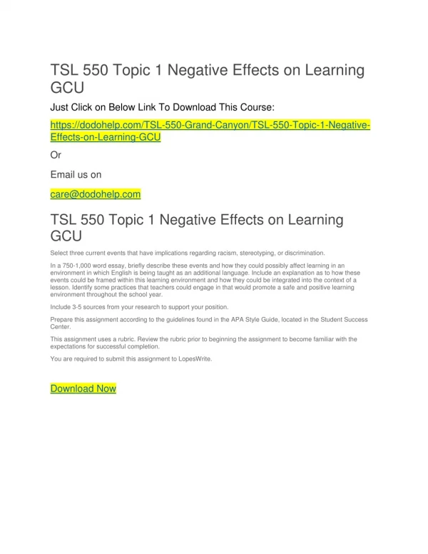 TSL 550 Topic 1 Negative Effects on Learning GCU