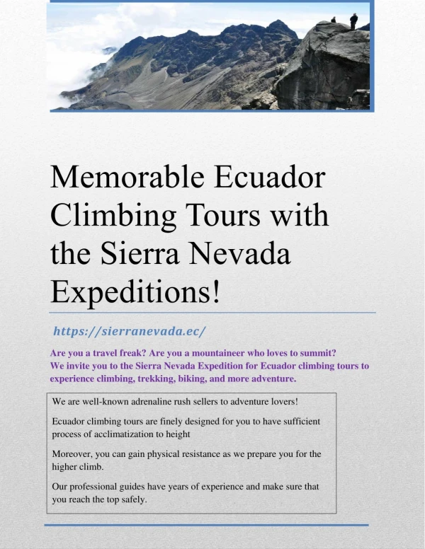 Memorable Ecuador Climbing Tours with the Sierra Nevada Expeditions!
