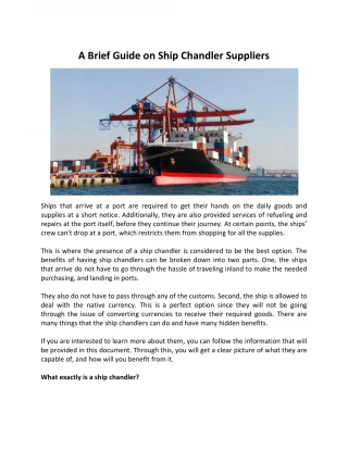 A Brief Guide on Ship Chandler Suppliers - slide 1