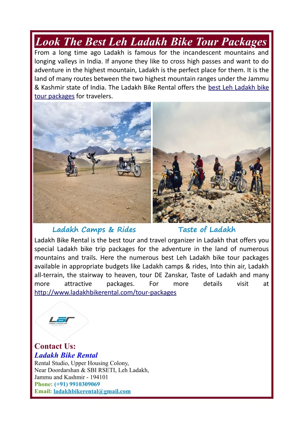 look the best leh ladakh bike tour packages from
