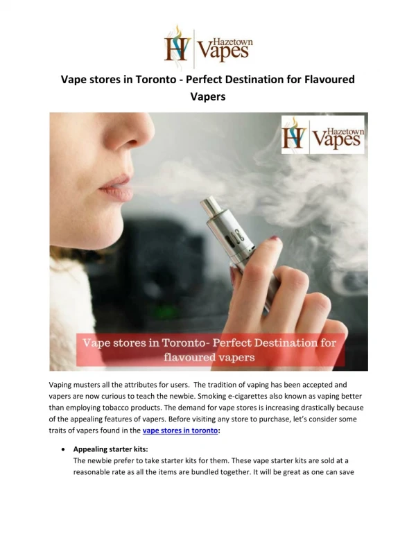 Vape stores in Toronto- Perfect Destination for flavoured vapers