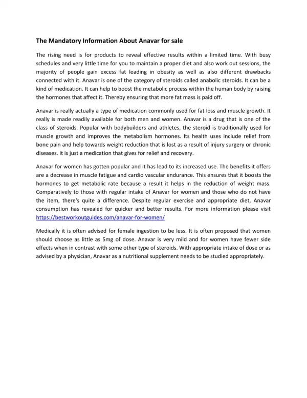 the mandatory information about anavar for sale