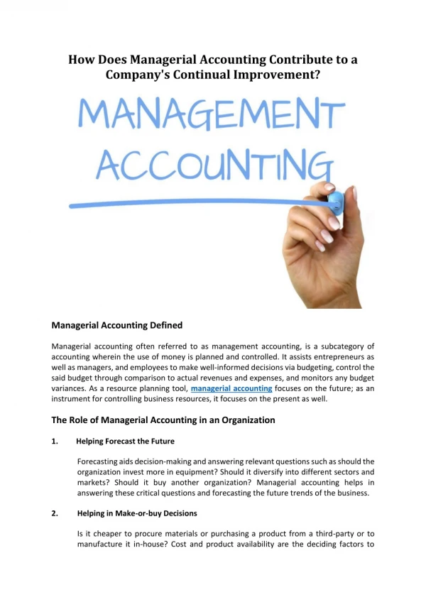 How Does Managerial Accounting Contribute to a Company's Continual Improvement?