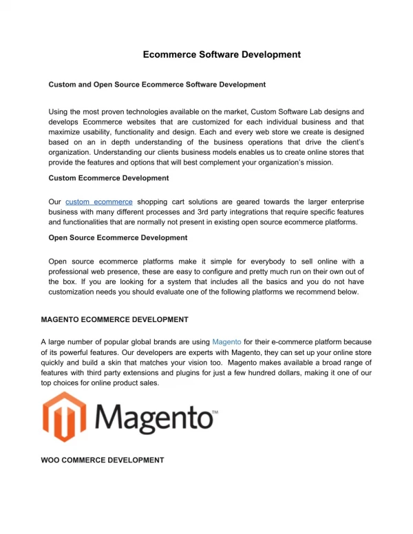 ecommerce software development custom and open