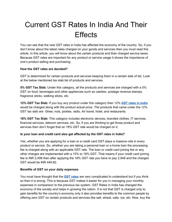 Current GST Rates In India And Their Effects