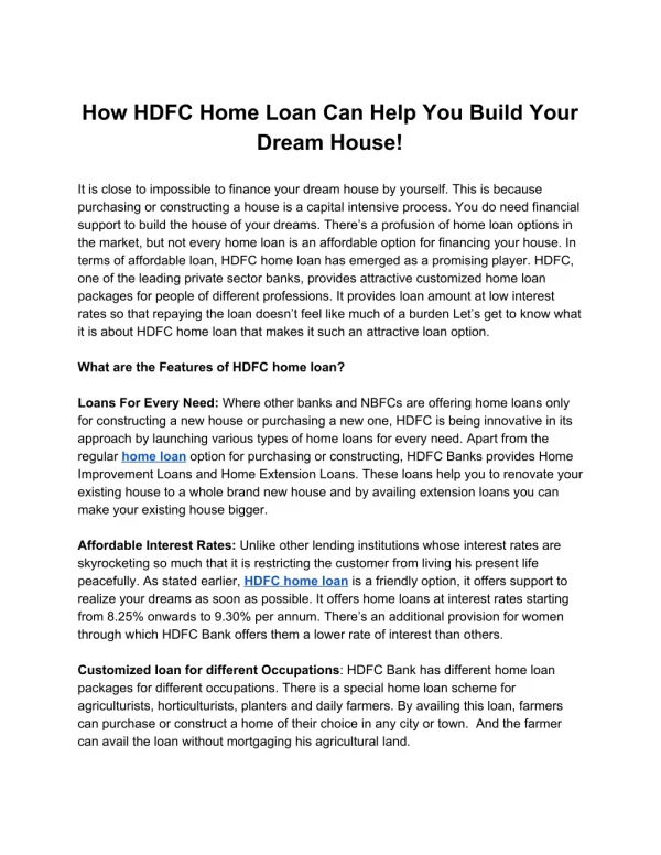 How HDFC Home Loan Can Help You Build Your Dream House!