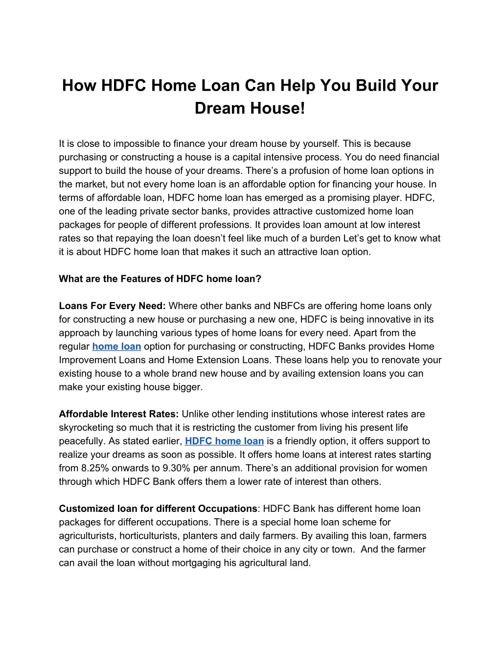 how hdfc home loan can help you build your dream