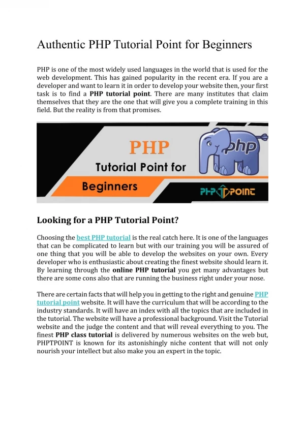 authentic php tutorial point for beginners