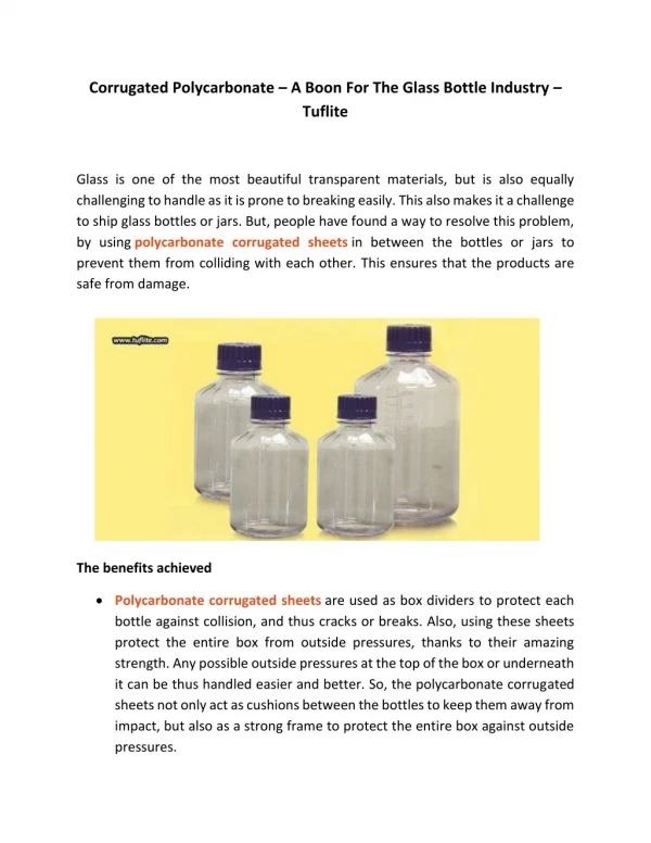 Corrugated Polycarbonate – A Boon For The Glass Bottle Industry - Tuflite Polymers