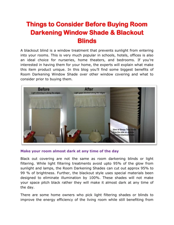 Things to Consider Before Buying Room Darkening Window Shade & Blackout Blinds