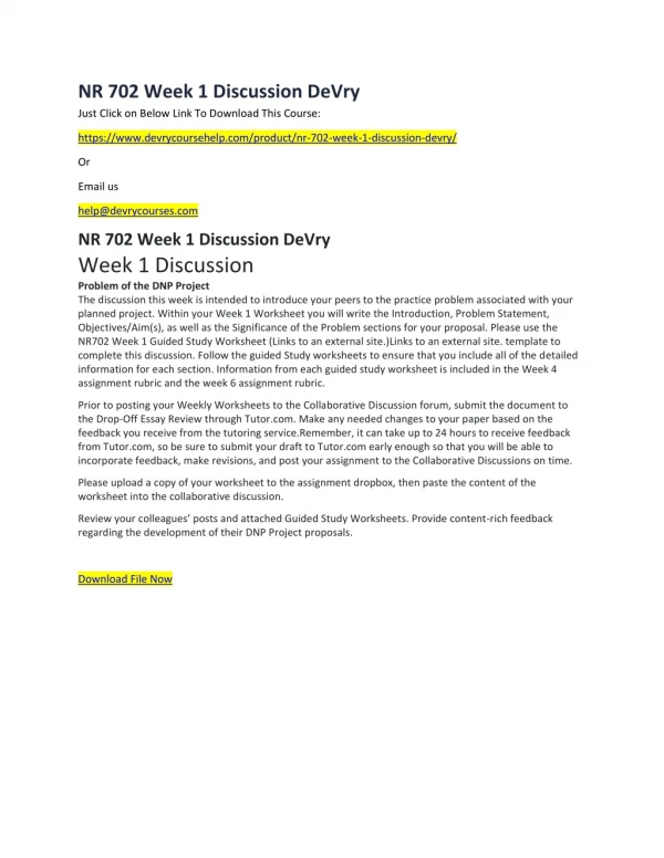 nr 702 week 1 discussion devry just click
