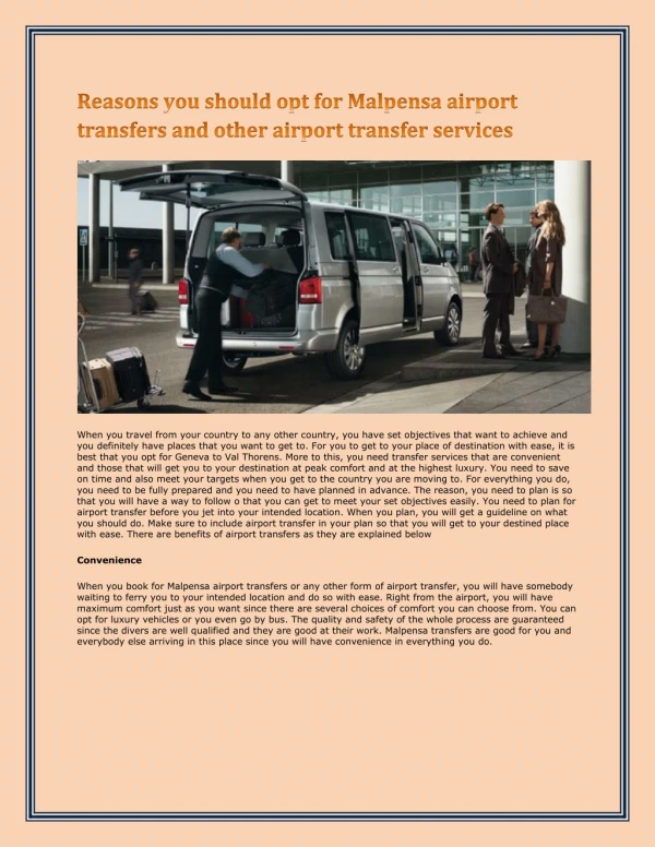 Reasons you should opt for Malpensa airport transfers and other airport transfer services