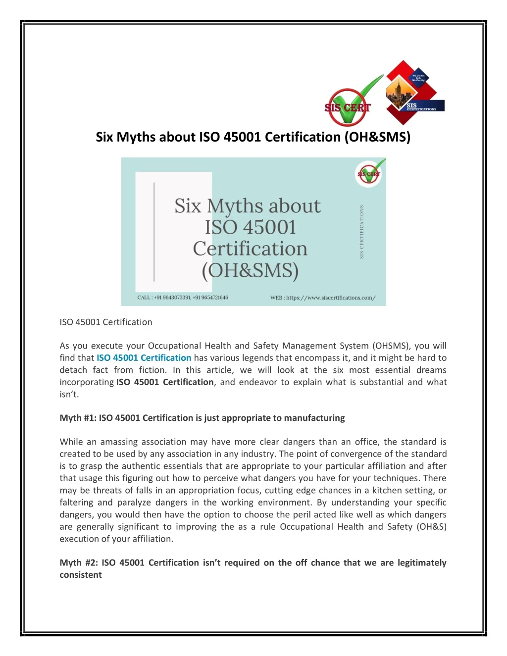 six myths about iso 45001 certification oh sms