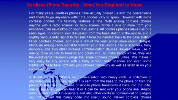 Cordless Phone Security - What You Required to Know