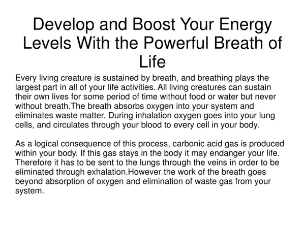 Develop and Boost Your Energy Levels With the Powerful Breath of Life