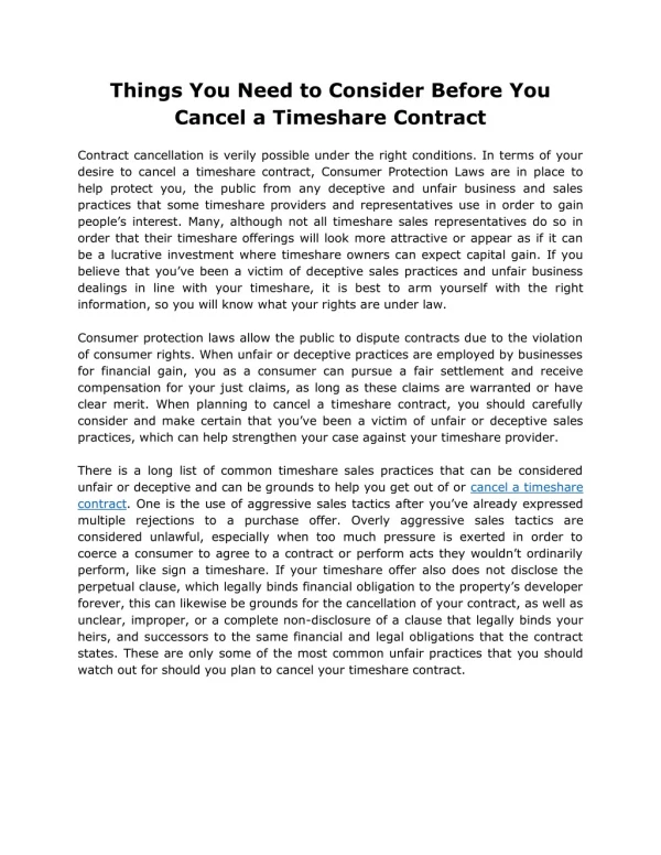 Things You Need to Consider Before You Cancel a Timeshare Contract