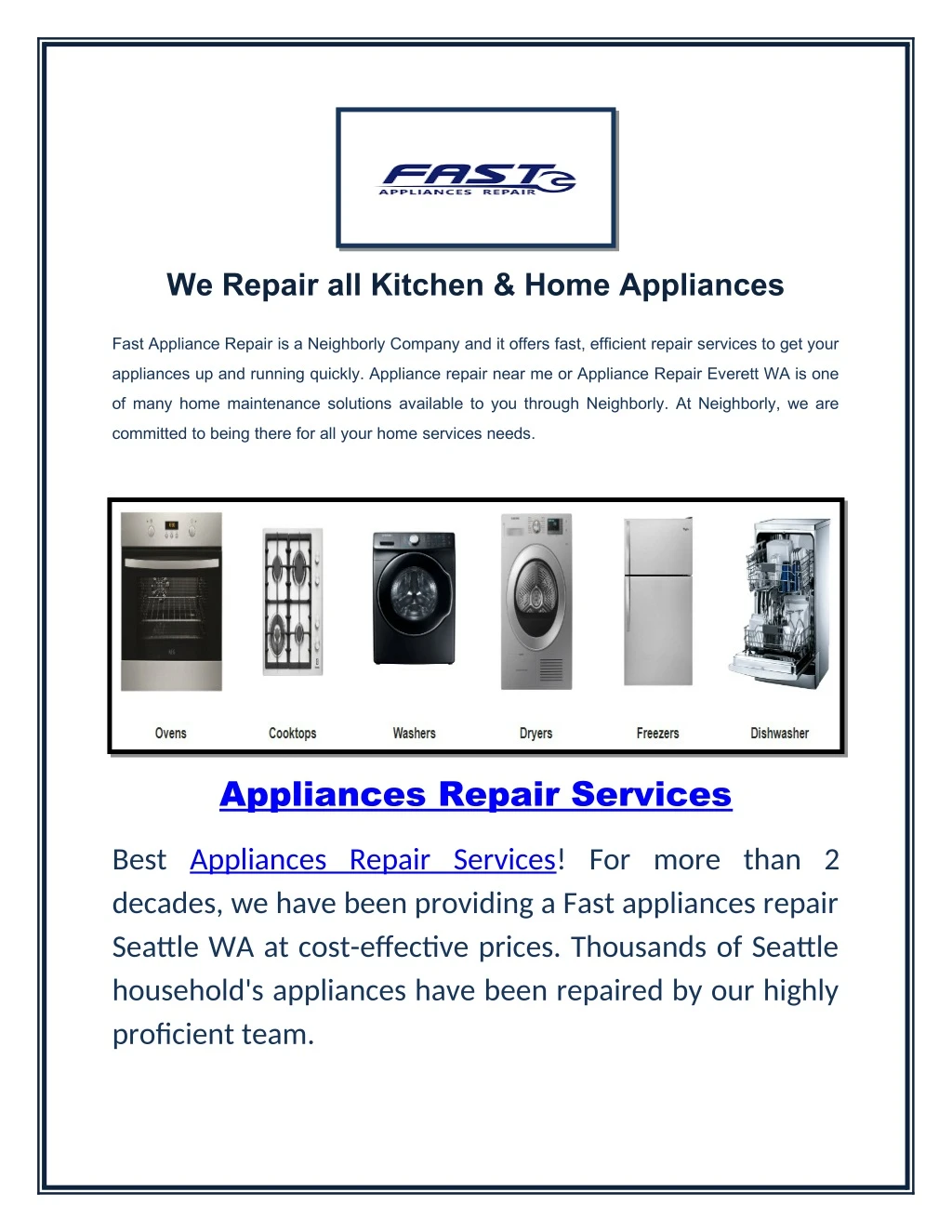 we repair all kitchen home appliances