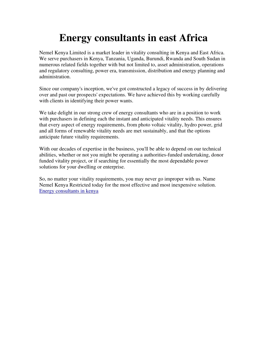 energy consultants in east africa