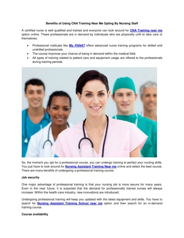 benefits of using cna training near me opting