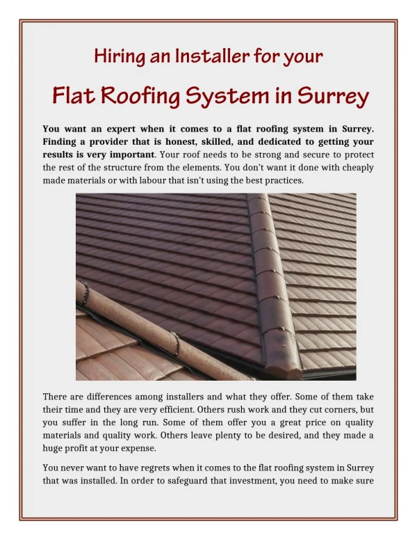 Hiring an Installer for your Flat Roofing System in Surrey