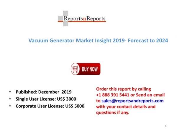Vacuum Generator Market Insight 2019, Global Analysis and Forecast to 2024