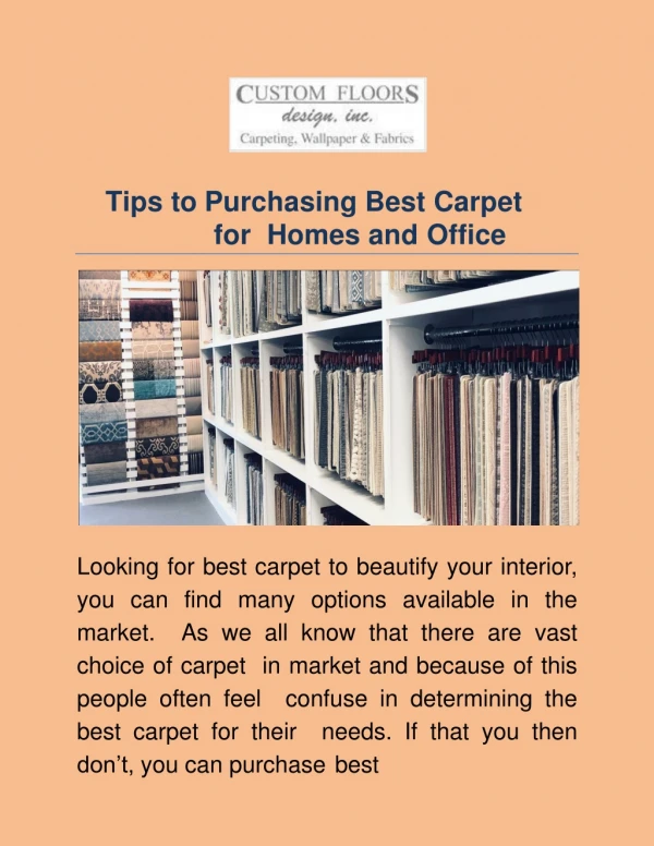 Tips to Purchasing Best Carpet for Homes and Office