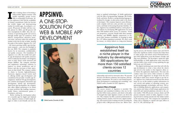 CIOReview India Magazine Feature Appsinvo as a Company of the Year 2019 | A One-Stop-Solution For Web & Mobile App Devel