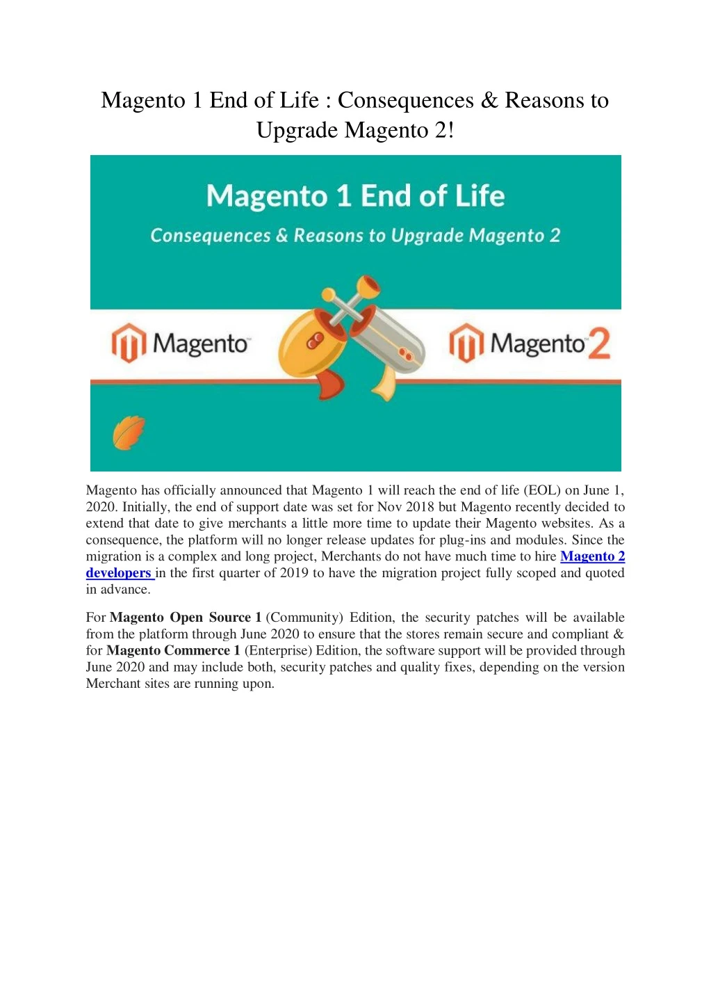 magento 1 end of life consequences reasons