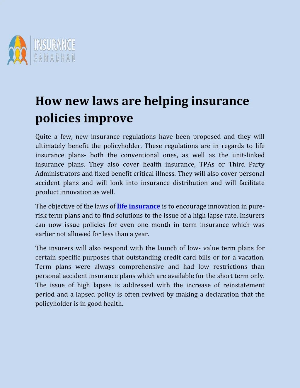 how new laws are helping insurance policies